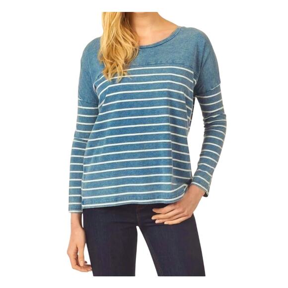 Jane + Delancey Womens Blue Denim Look With Long Sleeves Crewneck Size XL - Picture 1 of 7